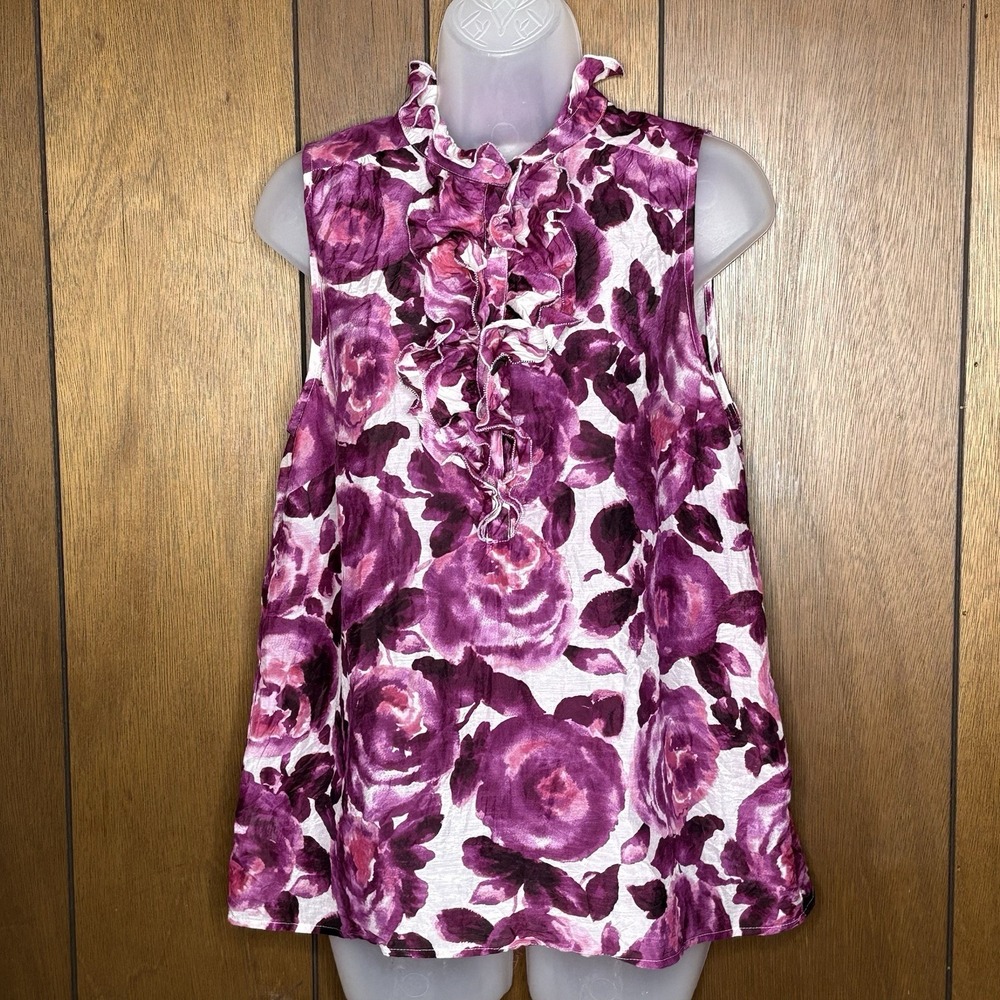 LOFT Blouse Women M Pink Silk Floral Ruffle  Romantic Cottagecore Fairy Coquette